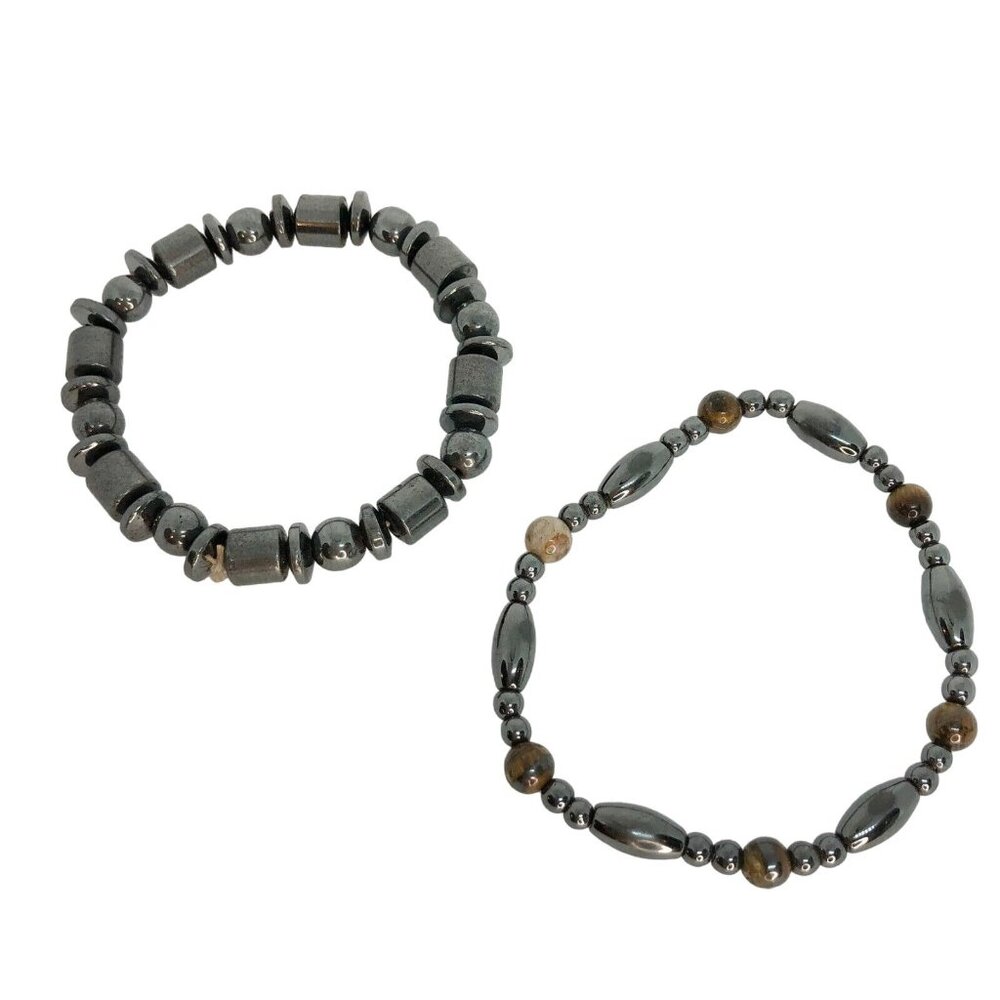 Hematite Tiger Eye Beaded Magnetic Stretch Bracelets Set For Men Or Women